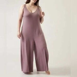 Athleta Purple Tencel Lyocell Wide Leg Jumpsuit Women's 1X V-Neck